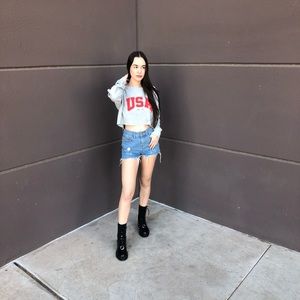 Light gray USA, long sleeve, thermal crop top